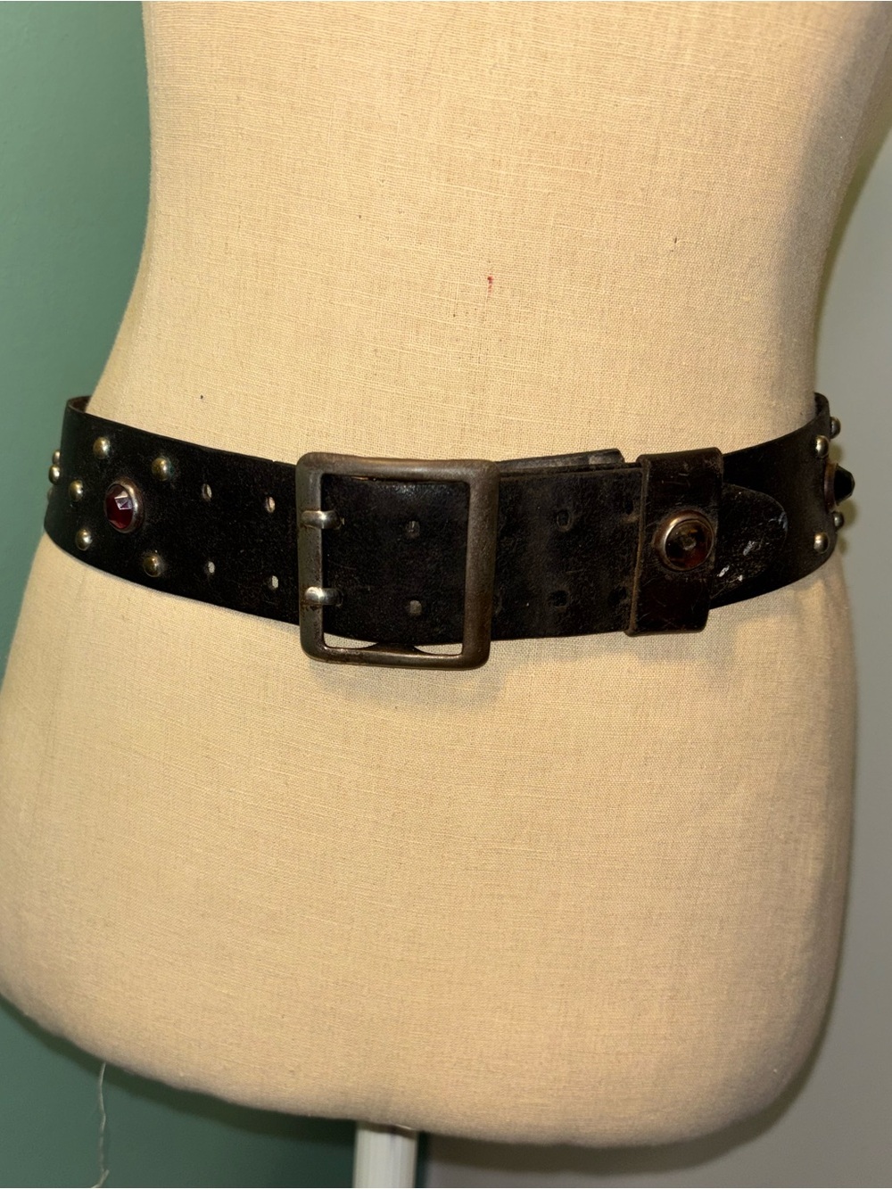 Vintage 1950’s Men’s Black Studded Leather Metal Buckle